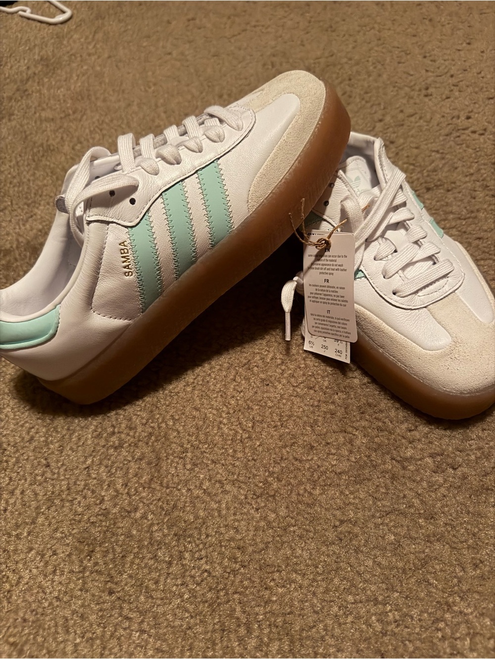 adidas Samba Platform Sneakers - White with Mint Stripes